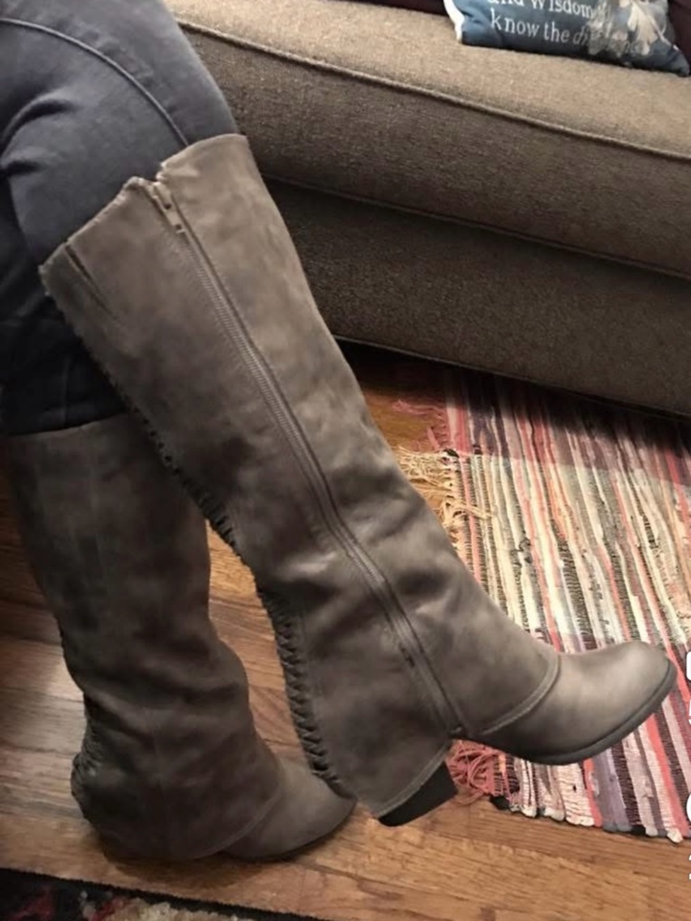 Fergalicious Distressed Knee-High Braided-Back Boots